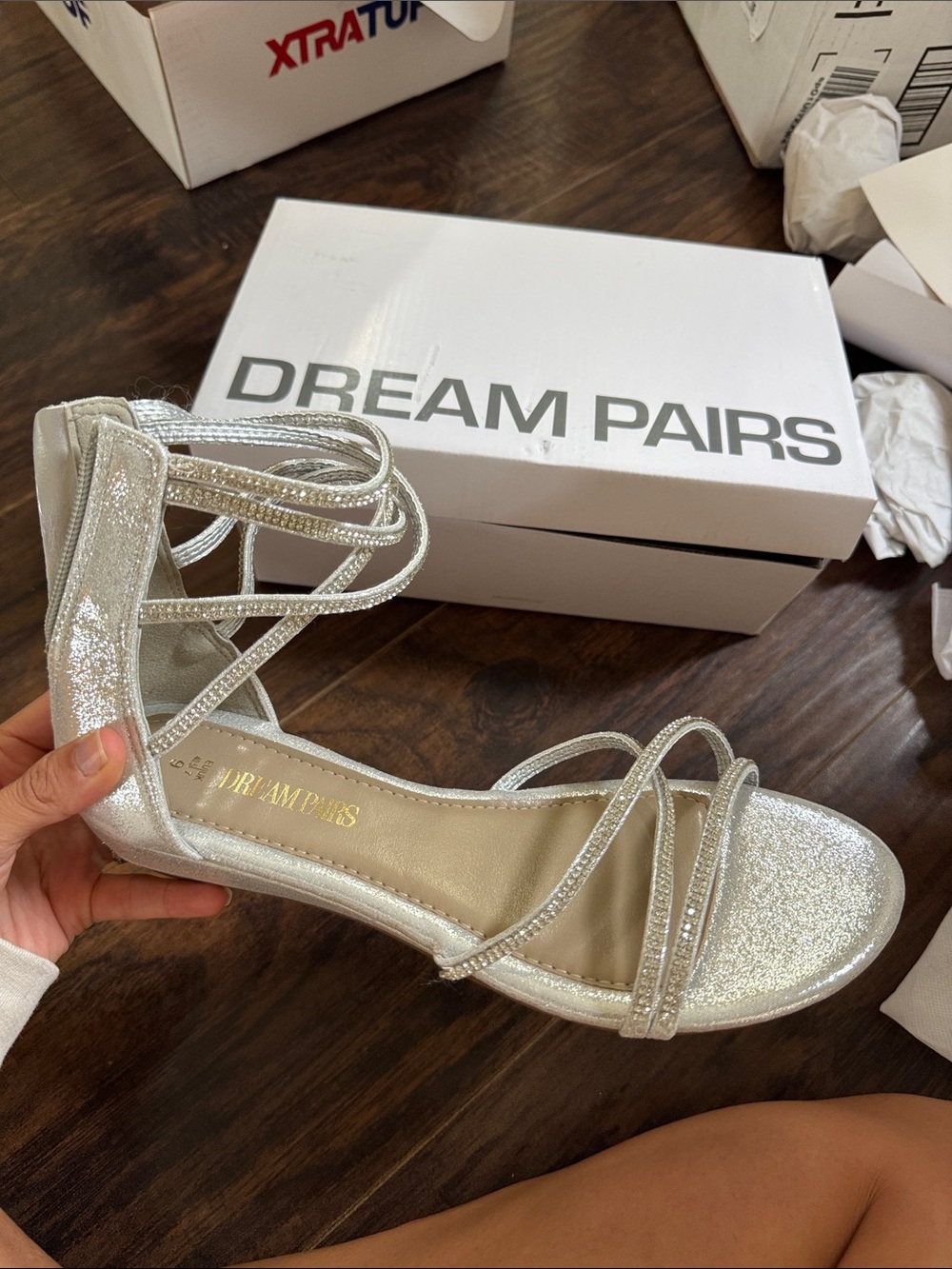 Dream Pairs Women's Glitter Silver Strappy Sandals with Ankle Wrap